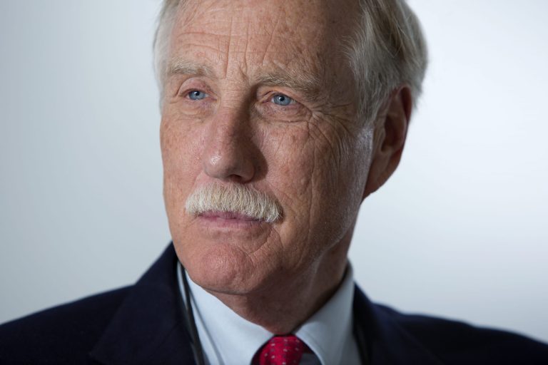 Sen. Angus King, I-Maine, pauses during an interview with the Associated Press, May 3, 2013, in Portland, Maine. (AP File)