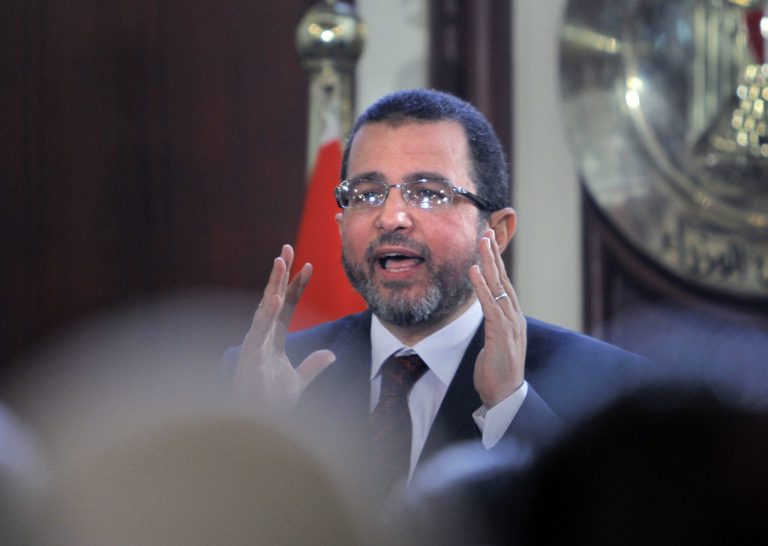   Egyptian Prime Minister Hesham Kandil talks during a press conference in Cairo, Egypt, Sunday, Dec. 30, 2012. Kandil says his country will resume talks in January with the International Monetary Fund over a $4.8 billion loan, after they were suspended during this month's political turmoil over the now-adopted constitution. (AP Photo/Amr Nabil)  