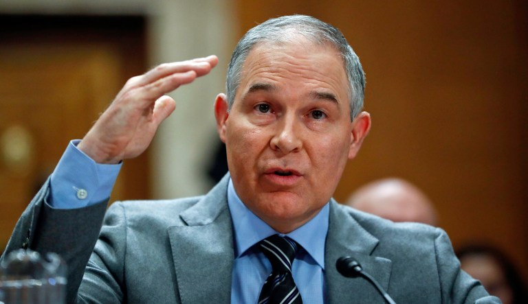 "The EPA will continue to work with our partners in the states to make responsible use of our country's tremendous natural resources," Environmental Protection Agency Administrator Scott Pruitt said after touring FirstLight Energy's Northfield Mountain Generating Station in Massachusetts with Federal Energy Regulatory Commission member Neil Chatterjee. (AP Photo/Pablo Martinez Monsivais)