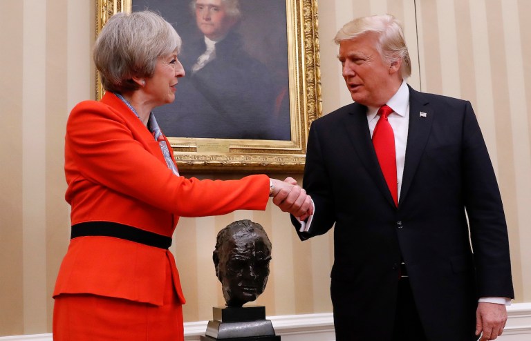 British prime minister is the first foreign leader Trump has welcomed to the White House since taking office. (AP Photo/Pablo Martinez Monsivais)