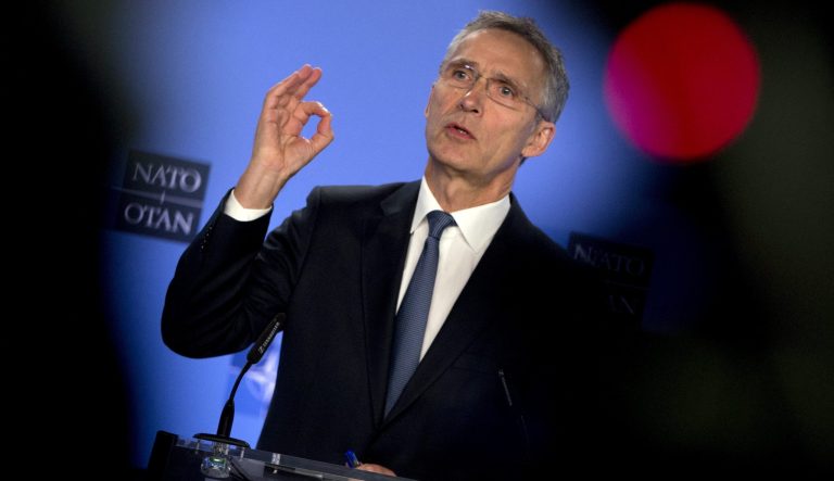 NATO Secretary General Jens Stoltenberg speaks during a media conference after a meeting of the NATO-Russia Council at NATO headquarters in Brussels, Friday, Jan. 25, 2019.