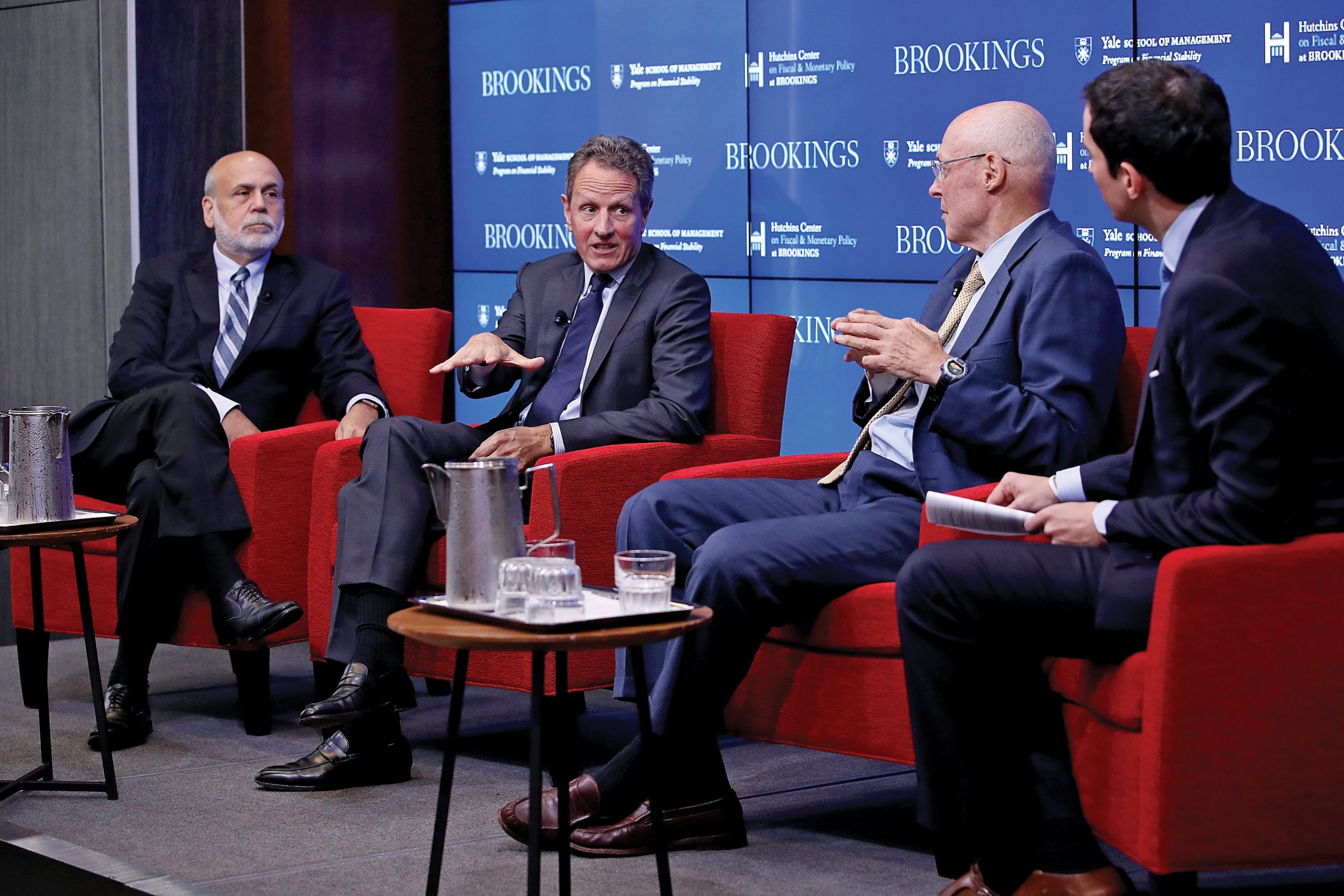 Ben Bernanke, Timothy Geithner, Henry Paulson, and Andrew Ross Sorkin in 2018