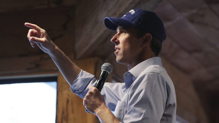 Democratic presidential candidate and former Texas Congressman Beto O'Rourke addresses a gathering at a campus library during a campaign stop at Colby-Sawyer College in New London, N.H., Friday, May 10, 2019. 