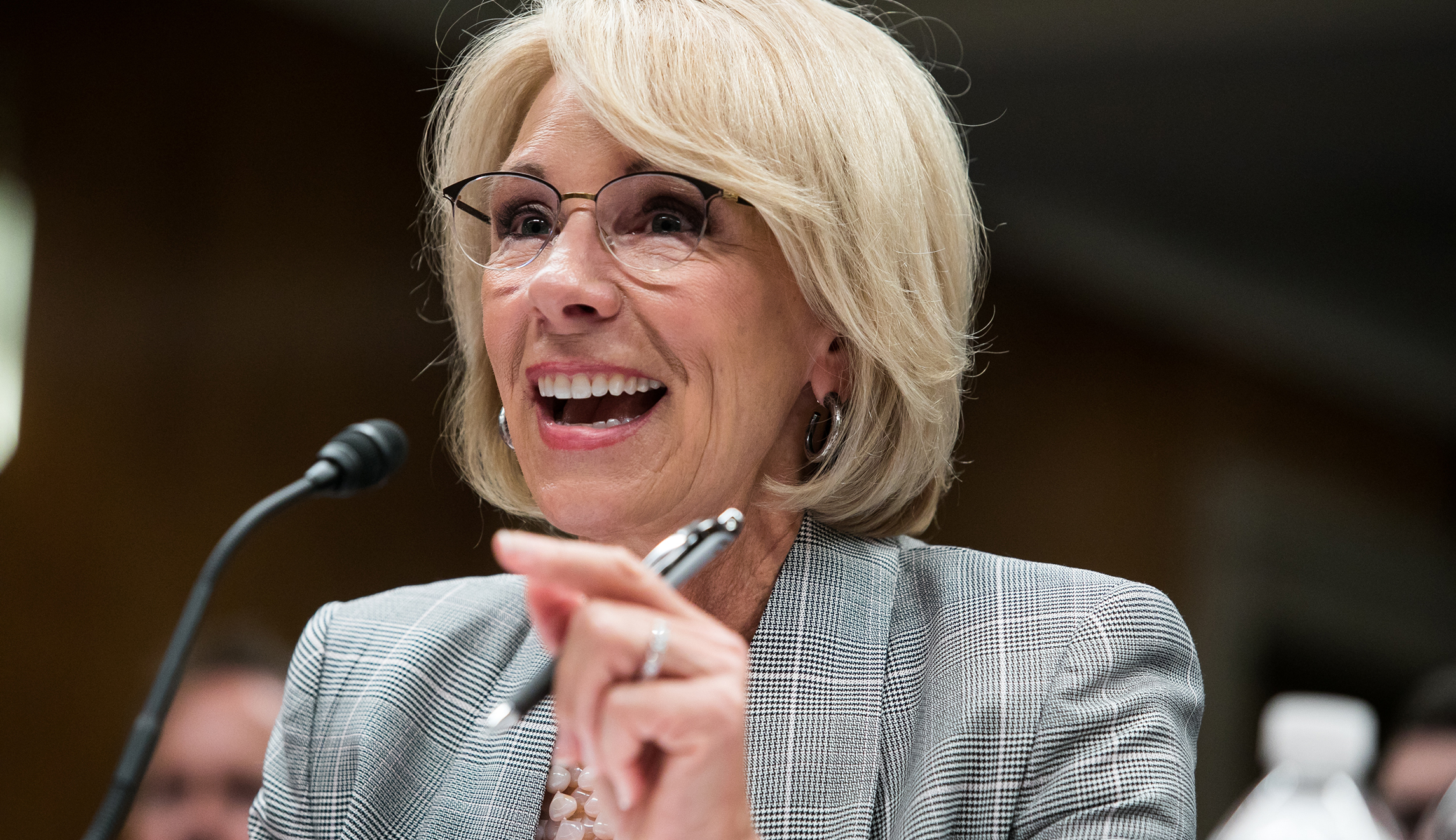 DeVos wheels back in to work after surgery