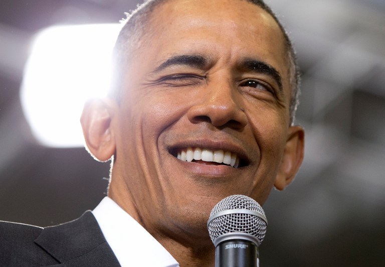 President Barack Obama winks as he speaks during a town hall at McKinley Senior High School in Baton Rouge, La., Thursday, Jan. 14, 2016. After giving his State of the Union address, the president is traveling to tout progress and goals in his final year in office. (AP Photo/Carolyn Kaster)