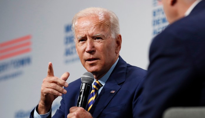 Democratic presidential candidate former Vice President Joe Biden speaks at the Presidential Gun Sense Forum, Saturday, Aug. 10, 2019, in Des Moines, Iowa.
