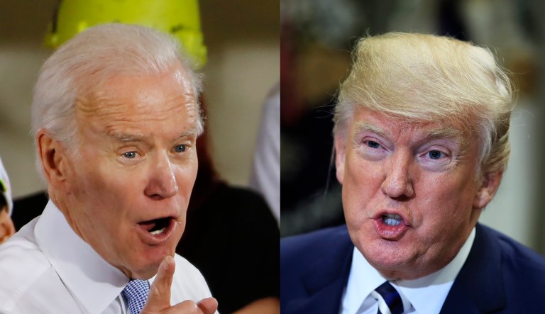 Pictured on the left is former Vice President Joe Biden. President Trump is pictured on the right.