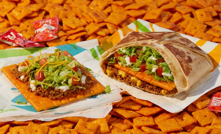 The Big Cheez-It Tostada (left) and the Big Cheez-It Crunchwrap Supreme (right).