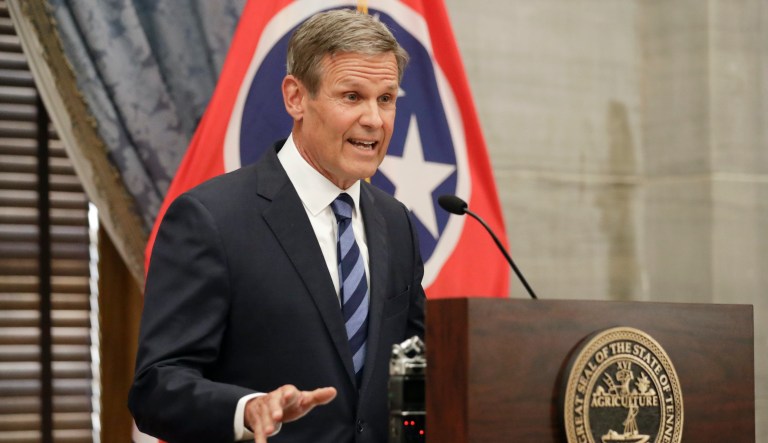 In this July 1, 2020, file photo, Tennessee Gov. Bill Lee answers questions during a news conference in Nashville, Tenn. Lee on Thursday, Sept. 3, 2020, would not say whether he would be vaccinated against COVID-19 when a vaccine becomes available. 