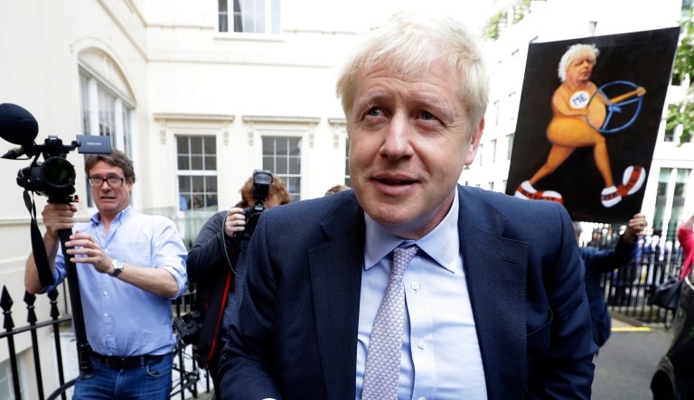 Britain's Conservative Party lawmaker Boris Johnson arrives to launch his leadership campaign, in London, Wednesday June 12, 2019.