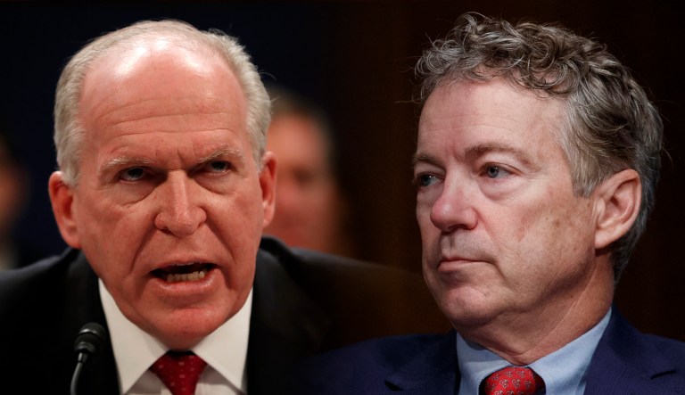 Former CIA Director John Brennan and Sen. Rand Paul are shown.