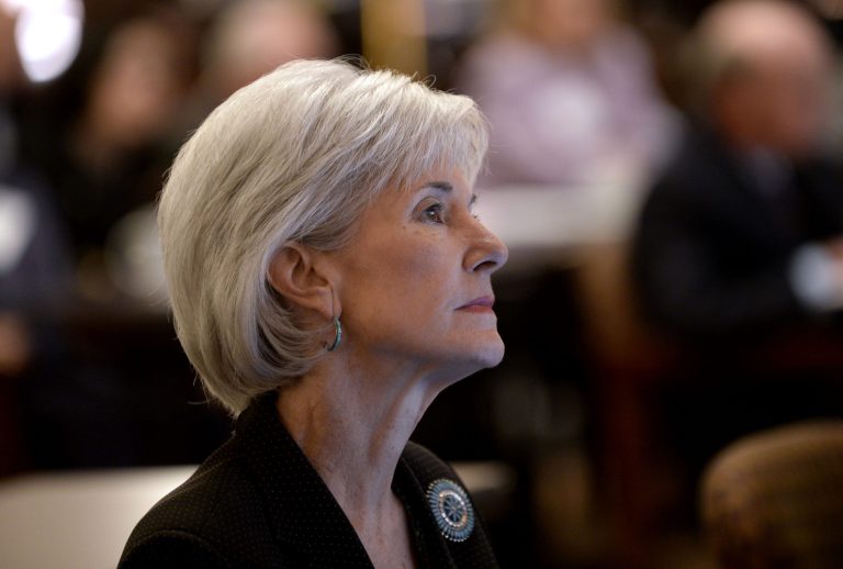 Department of Health and Human Services Secretary Kathleen Sebelius listens from the audience before announcing easier access to mental health care during Former First Lady Rosalynn Carter's 29th annual mental health policy symposium at the Carter Center on Friday, Nov. 8, 2013, in Atlanta. (AP Photo/David Tulis)