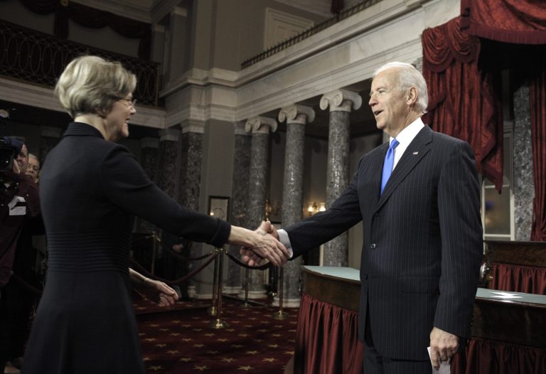 While Joe Biden did not announce any future plans, he and ElizabethWarren talked about the economy.Â (AP Photo)