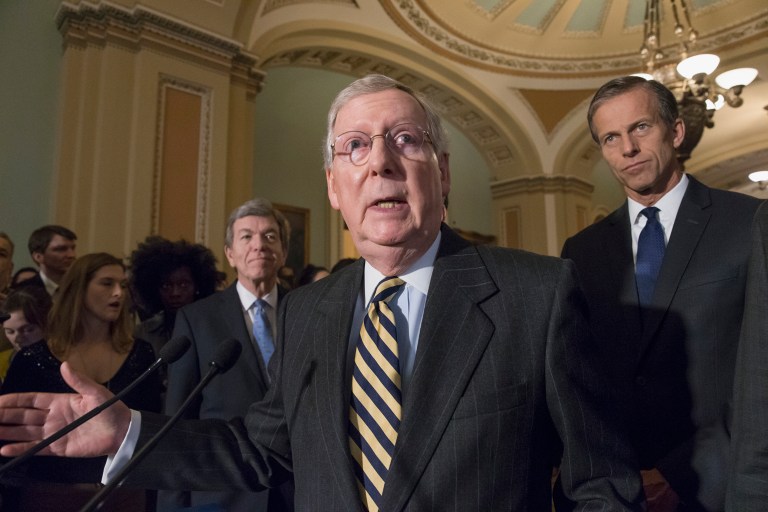 Senate Majority Leader Mitch McConnell, R-Ky., on Tuesday became the latest GOP leader to endorse the idea of women registering for the draft, which is currently limited to men aged 18 to 26. (AP Photo/J. Scott Applewhite)