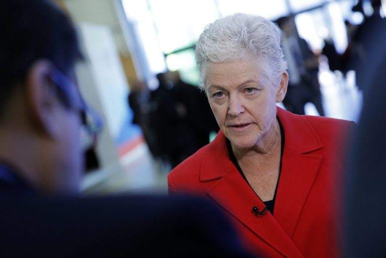 Gina McCarthy sought to reassure the Paris summit that Congress wouldn't undo U.S. commitments. (AP Photo/Christophe Ena)