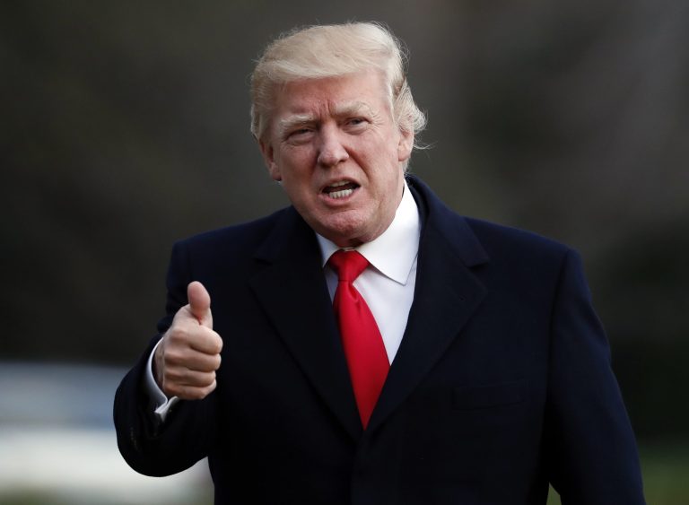President Trump said Monday on Twitter that claims Russia tried to influence the election are 'fake news,' just hours before top officials are set to testify at a House Intelligence Committee hearing.. (AP Photo/Alex Brandon)