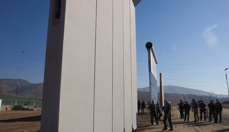 Contractors have already completed eight prototypes of President Trump's proposed border wall with Mexico, triggering a period of rigorous testing to determine if they can repel sledgehammers, torches, pickaxes, and battery-operated tools. (John Gibbins/The San Diego Union-Tribune via AP, Pool)