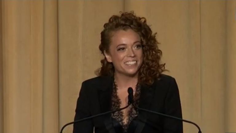 Comedian Michelle Wolf speaks at the White House Correspondents Dinner on Saturday evening.