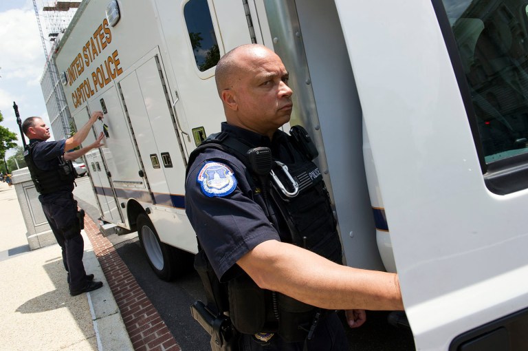 Employees and media were told to exit the building and leave the block. A United States Capitol Police bomb squad arrived on scene. (AP Photo/Cliff Owen, File)