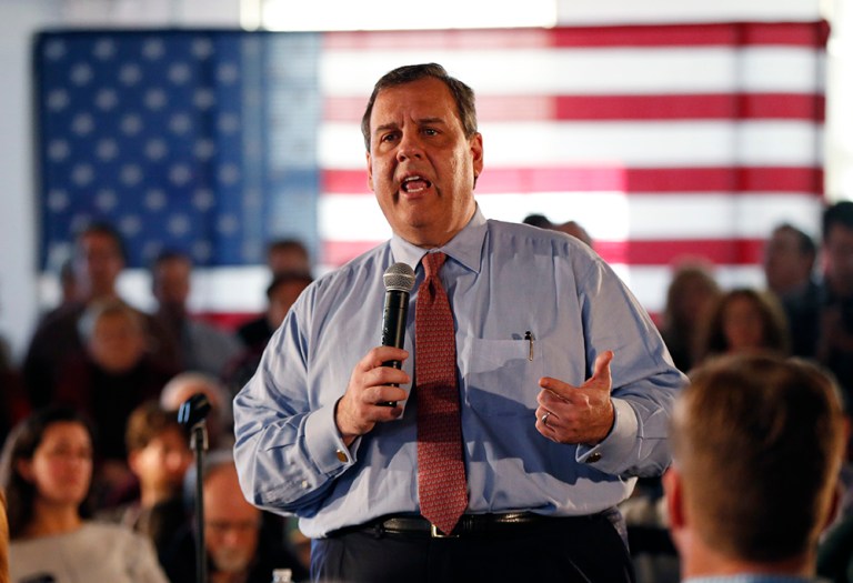Republican presidential candidate New Jersey Gov. Chris Christie speaks at a town hall-style campaign event at Hampton Academy, Sunday, Feb. 7, 2016, in Hampton, N.H. (AP Photo/Robert F. Bukaty)