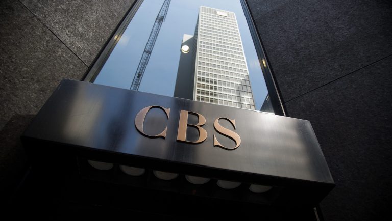 CBS Corp. signage is displayed outside of the company's headquarters in New York, U.S., on Saturday, April 30, 2016. CBS Corp. is scheduled to report quarterly earnings figures on May 3.