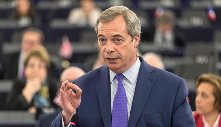 Britain's former UKIP leader Nigel Farage said Wednesday that western countries can't accept continued terrorist attacks as a new normal. (AP Photo/Jean-Francois Badias)