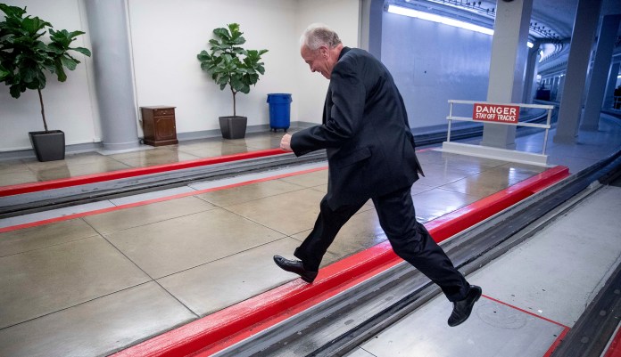 Moran had spoken with reporters before bolting. (AP Photo/Andrew Harnik)
