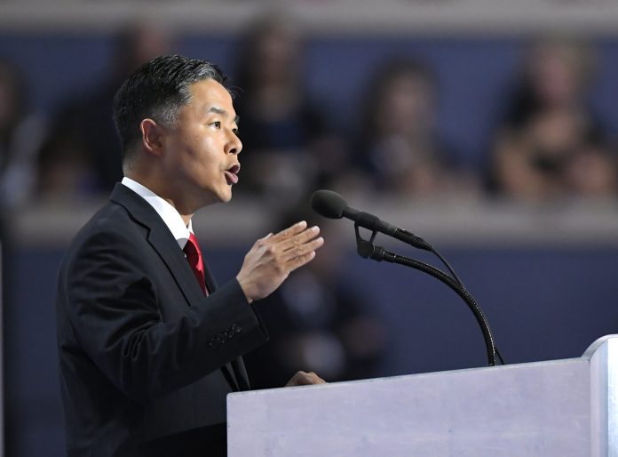 Lieu also took a shot at those who defend the president by attacking what they view as "liberal propaganda." (AP Photo/Mark J. Terrill)