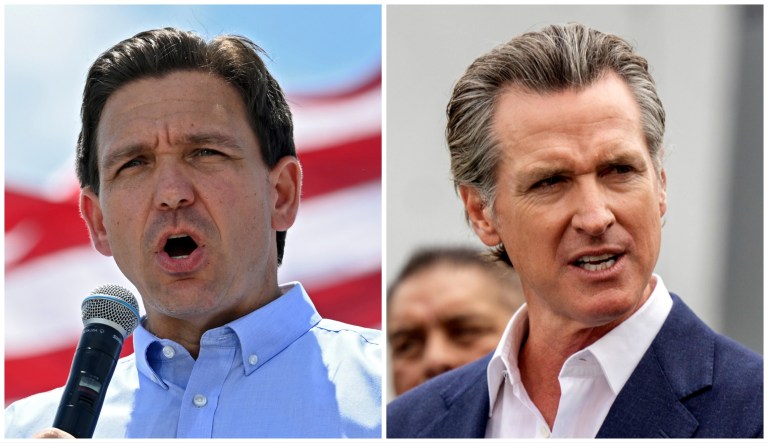 Govs. Ron DeSantis (R-FL) and Gavin Newsom (D-CA)