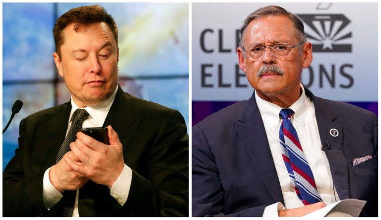 Elon Musk and Mark Finchem.