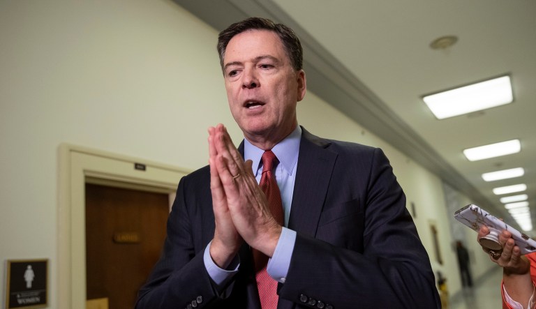 Former FBI Director James Comey speaks to reporters on Capitol Hill Washington, Monday, Dec. 17, 2018, after a second closed-door interview with two Republican-led committees investigating what they say was bias at the Justice Department before the 2016 presidential election. 