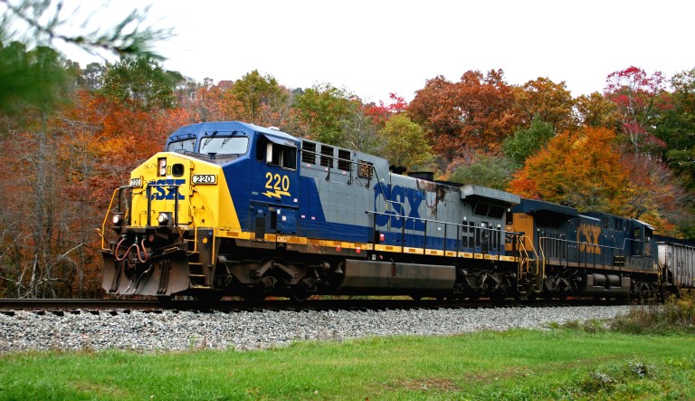 This shows a CSX-owned freight train in West Virginia.