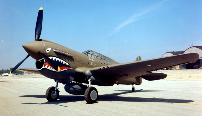 A Curtiss P-40E Warhawk is pictured at the National Museum of the United States Air Force in Dayton, Ohio.