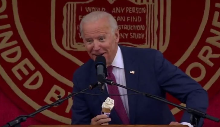 Former Vice President Joe Biden actually had a chance his eponymous ice cream flavor when he was given a cone after his speech and told graduates, 