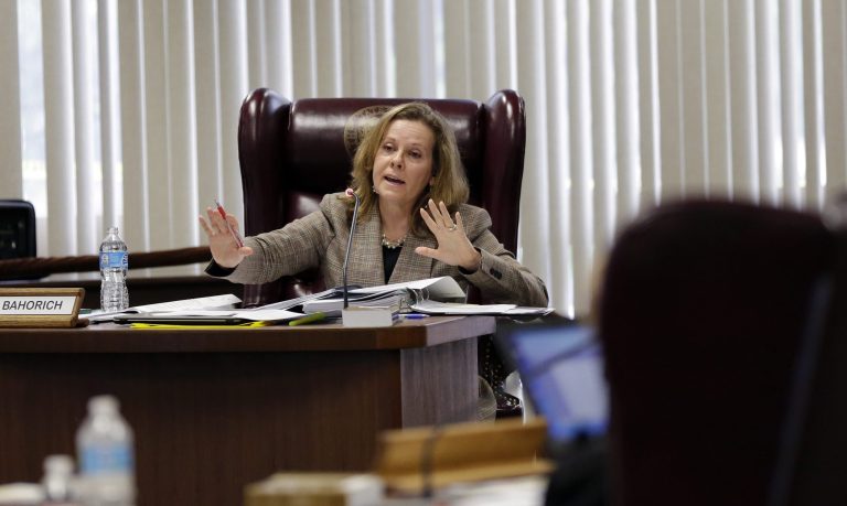 Texas Board of Education member Donna Bahorich speaks during a meeting, Friday, July 18, 2014, in Austin, Texas.  The board voted unanimously to allow its members to take privately-funded trips to such schools in other states, which critics say would lead to 