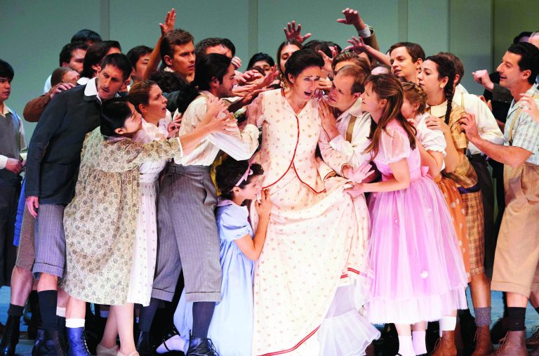 In this undated picture publicly provided by the Vienna State Opera, Veronique Gens as Alceste performs with the chorus during a rehearsal at the Vienna State Opera of Christoph Willibald Gluck's 