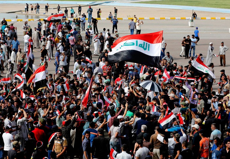 Over the weekend, Muqtada al-Sadr-directed protesters penetrated Baghdad's Green Zone, the home of Iraq's central government, its parliament, and the U.S. embassy, among other government institutions. (AP Photo/Karim Kadim)