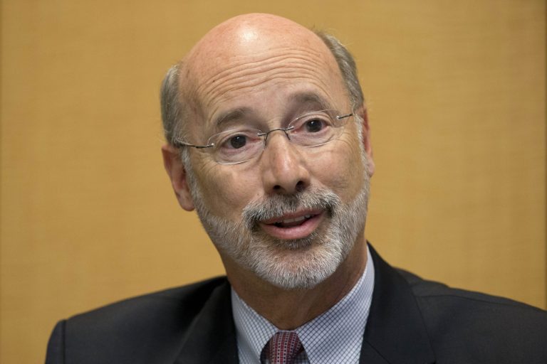 Pennsylvania Democratic gubernatorial candidate Tom Wolf speaks during an interview with The Associated Press Friday, July 25, 2014, in Philadelphia. Wolf would make a centerpiece of his first budget proposal an increase in income taxes on Pennsylvania's higher-earners to help expand the state's share of public education funding in exchange for a dollar-for-dollar reduction in local property taxes levied by school boards. (AP Photo)