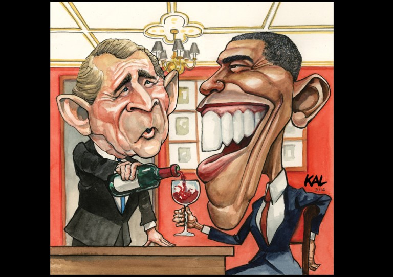 The historic Hay-Adams Hotel across Lafayette Square from the White House is now featuring the 2016 contenders on its extremely popular political cartoon drink coasters. (Photo courtesy: Kevin Kallaugher)