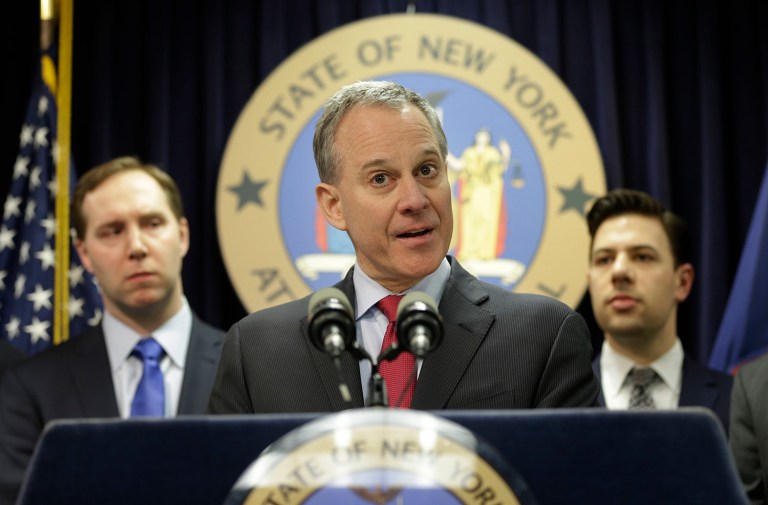 The Energy and Environment Legal Institute released an agreement among 17 Democratic attorneys general, led by New York Attorney General Eric Schneiderman, that the right-leaning think tank says is trying to skirt public records laws. (AP Photo/Seth Wenig)