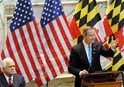 In this Wednesday, Feb. 1, 2012 file photo, Gov. Martin O'Malley, right, delivers his State of the State speech in Annapolis, Md. At left is Maryland Senate President Thomas V. Mike Miller. 