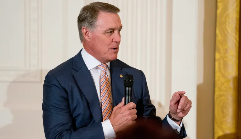 Sen. David Perdue, R-Ga., speaks at a roundtable during an event to salute U.S. Immigration and Customs Enforcement (ICE) officers and U.S. Customs and Border Protection (CBP) agents in the East Room of the White House in Washington, Monday, Aug. 20, 2018.