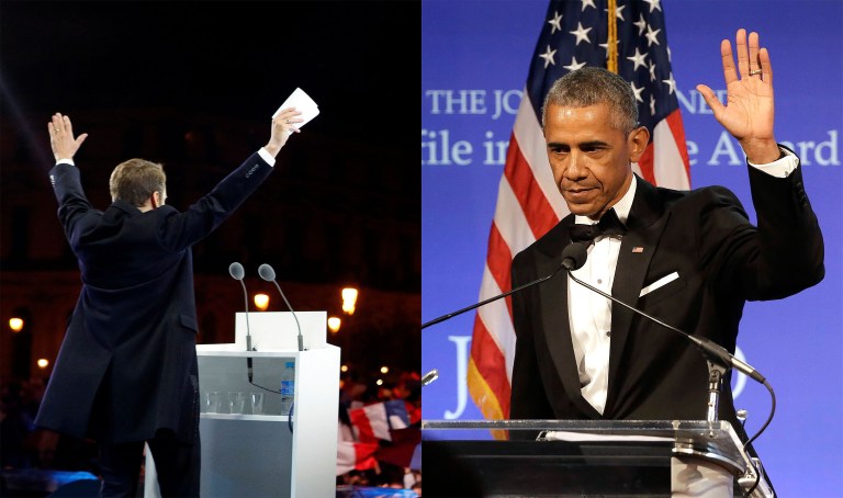 The French presidential election and former President Barack Obama's speech in Boston were two of the biggest political stories of the weekend. (AP Photos)
