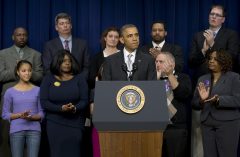 Who was standing behind Obama today? White House won’t say