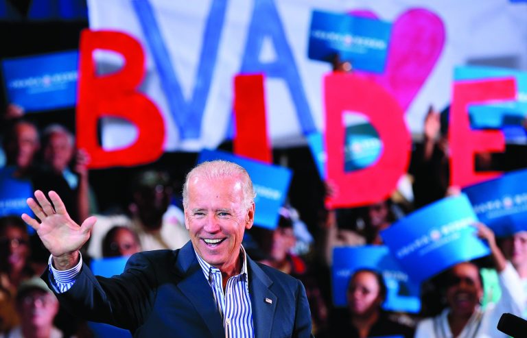 Vice President Joe Biden arrives on stage during a campaign event at the Chesterfield Country Fairgrounds Tuesday in Chesterfield, Virginia. (Photo by Win McNamee/Getty Images)