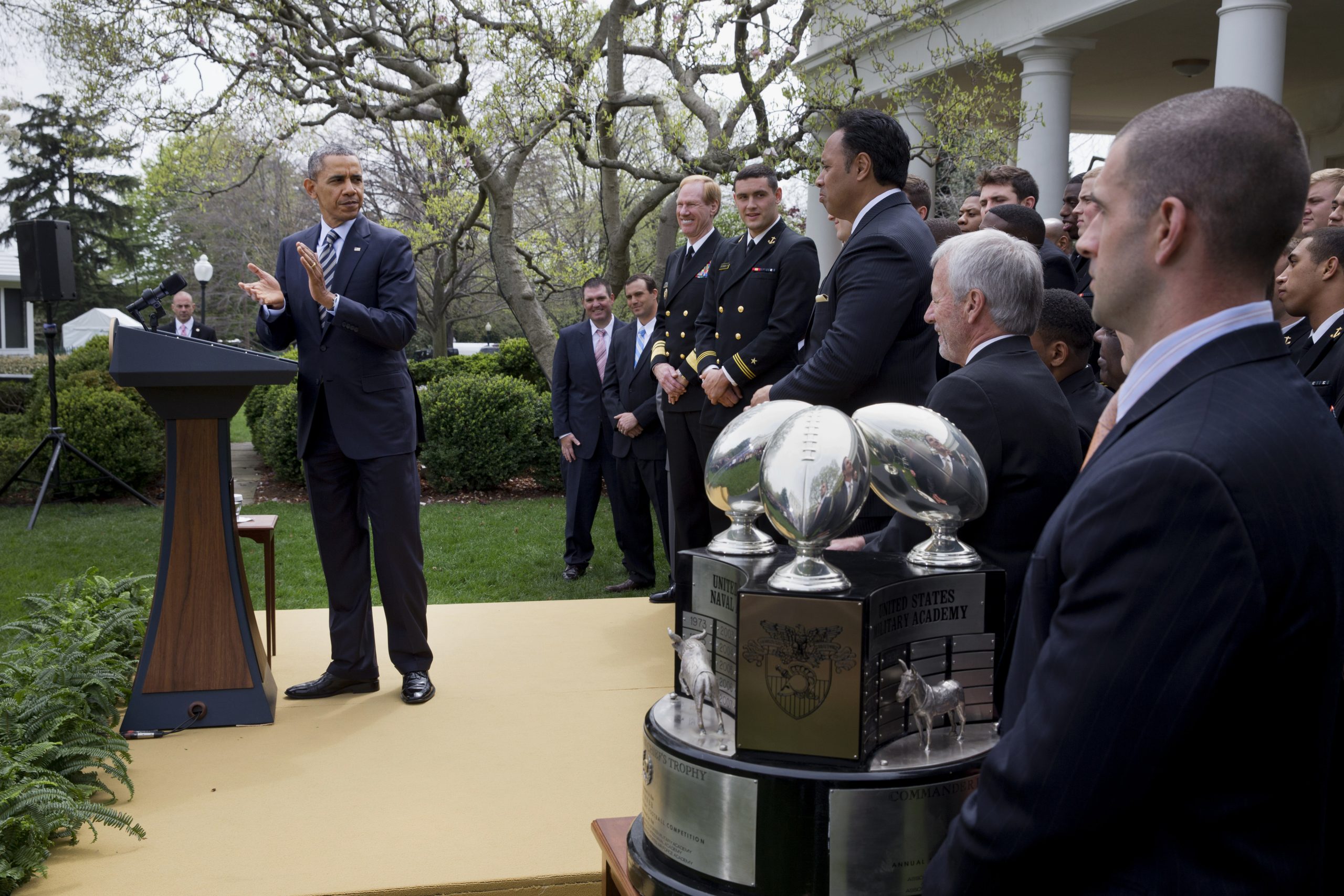 Obama presents Navy with football trophy, again