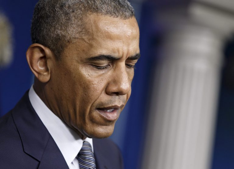 President Barack Obama speaks about the situation in Ukraine, Friday, July 18, 2014, in the Brady Press Briefing Room of the White House in Washington. The president said one American was killed on the plane over Ukraine, and the airliner was shot down by a surface-to-air missile in an area controlled by Russian-backed separatists.  (AP Photo/J. Scott Applewhite)