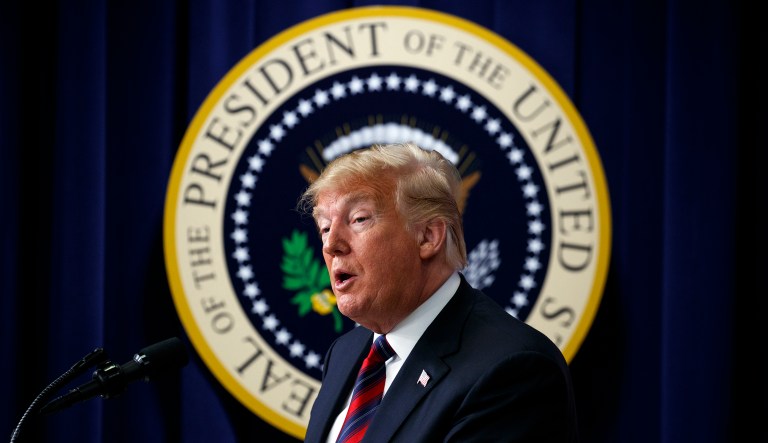 President Donald Trump speaks during the "White House State Leadership Day Conference for Alaska, California, and Hawaii," Tuesday, Oct. 23, 2018, in Washington.