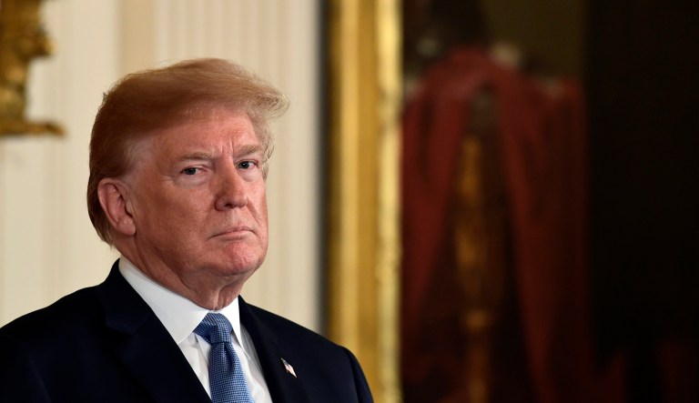 President Donald Trump speaks before awarding the Medal of Honor to 1st Lt. Garlin Conner posthumously during a ceremony in the East Room of the White House in Washington, Tuesday, June 26, 2018. Conner is being recognized for actions on Jan. 24, 1945, when he left a position of relative safety for a better position "to direct artillery fire onto the assaulting enemy infantry and armor." Conner remained in an exposed position for three hours, despite German forces coming within five yards of his position and friendly artillery shells exploding around him.
