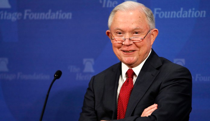 Guests on MSNBC's "Meet the Press" floated the idea of write-in campaign to send Attorney General Jeff Sessions back to the Senate seat he left to take his current post. The Republican candidate to fill Session's vacant Senate seat is now embroiled in a sex scandal involving underage women. (AP Photo/Jacquelyn Martin)